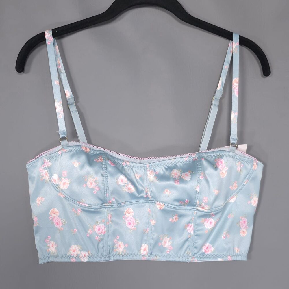 ANTHROPOLOGIE LYRE BIRD Women New Bra Top MEDIUM Romantic Floral Satin Longline